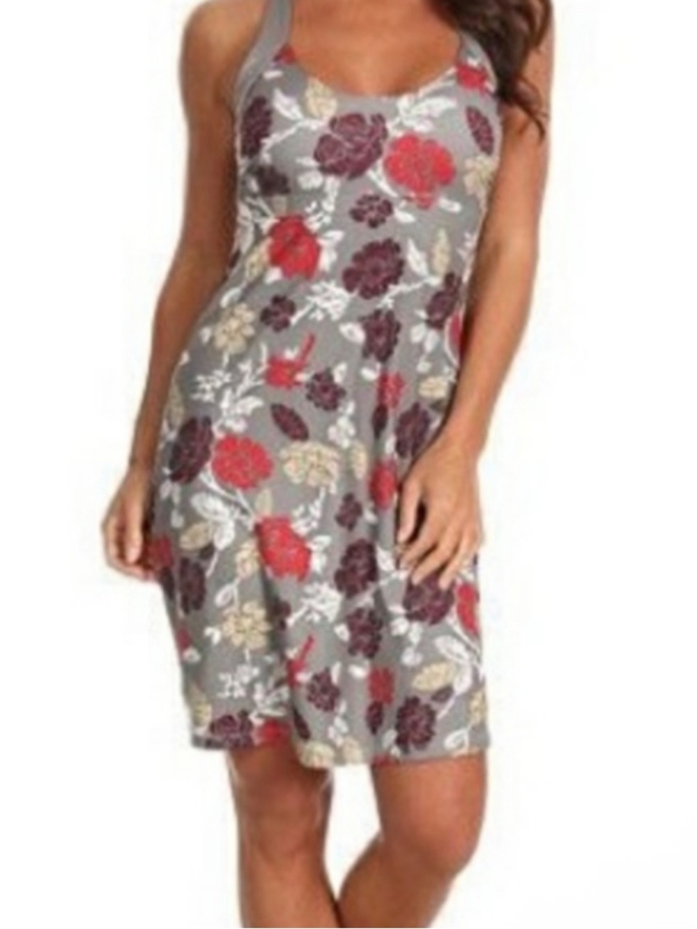 Patagonia Morning Glory Dress Grey Hawaiian Tiki Floral Botanical Print Sz L